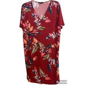 Christian Soriano Women's Dress XL Short Sleeve V-neck Red Floral Print